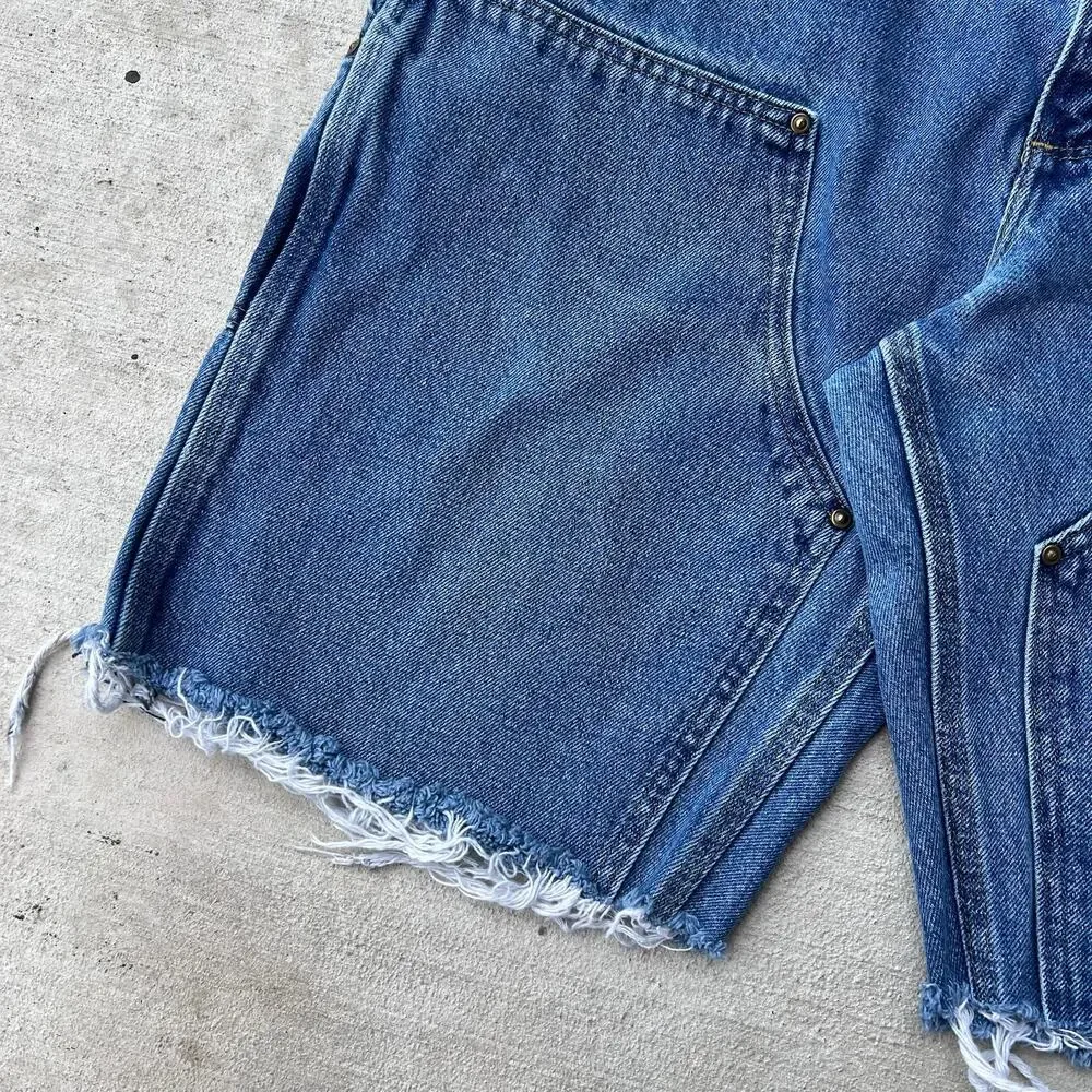 Carhartt denim blue jean double knee work wear carpenter shorts